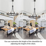Hendon 12-Light Large Farmhouse Wagon Wheel Chandelier Candle Style Rustic Round Lights Fixture for Kitchen Island Living Room Foyer Entryway