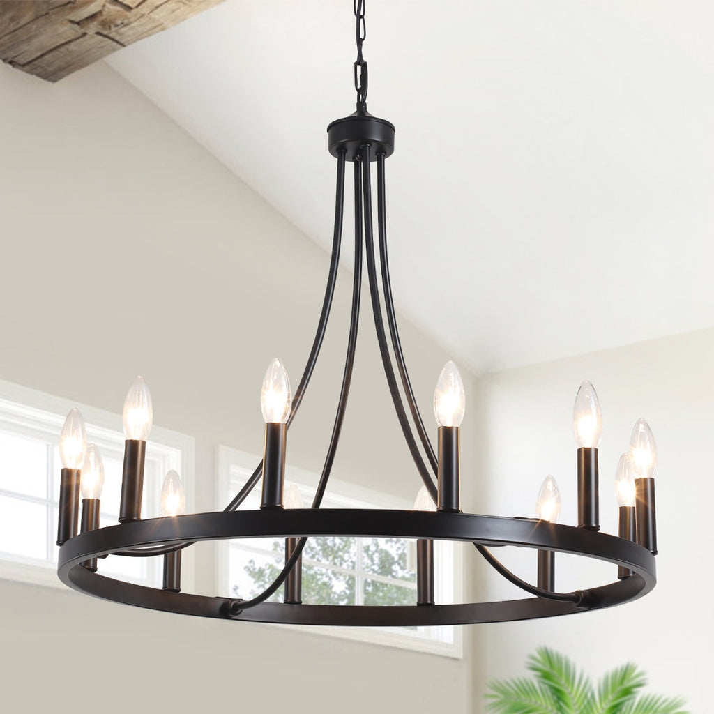 Hendon 12-Light Dimmable Kitchen Island Wagon Wheel Chandelier