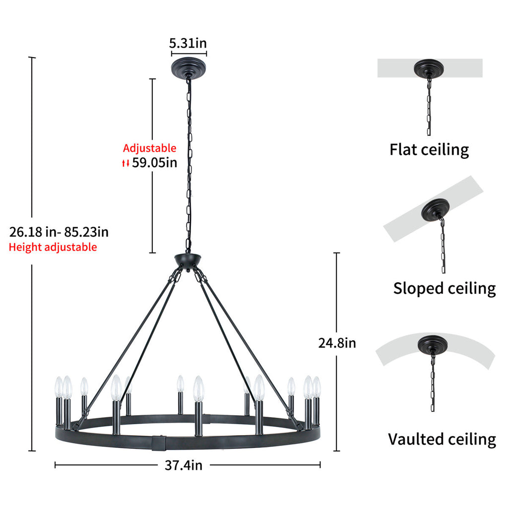Jashlyn 12-Light Dimmable Wagon Wheel Chandelier