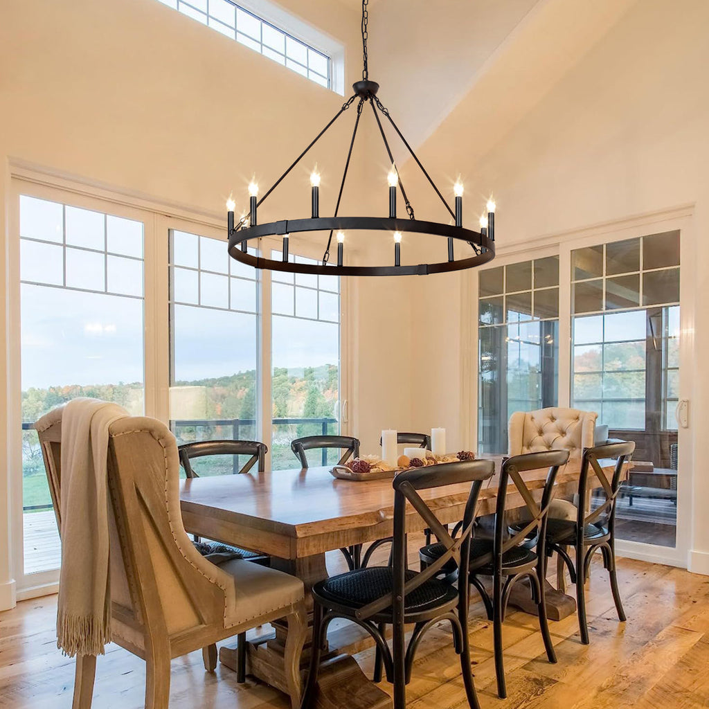 Jashlyn 12-Light Dimmable Wagon Wheel Chandelier