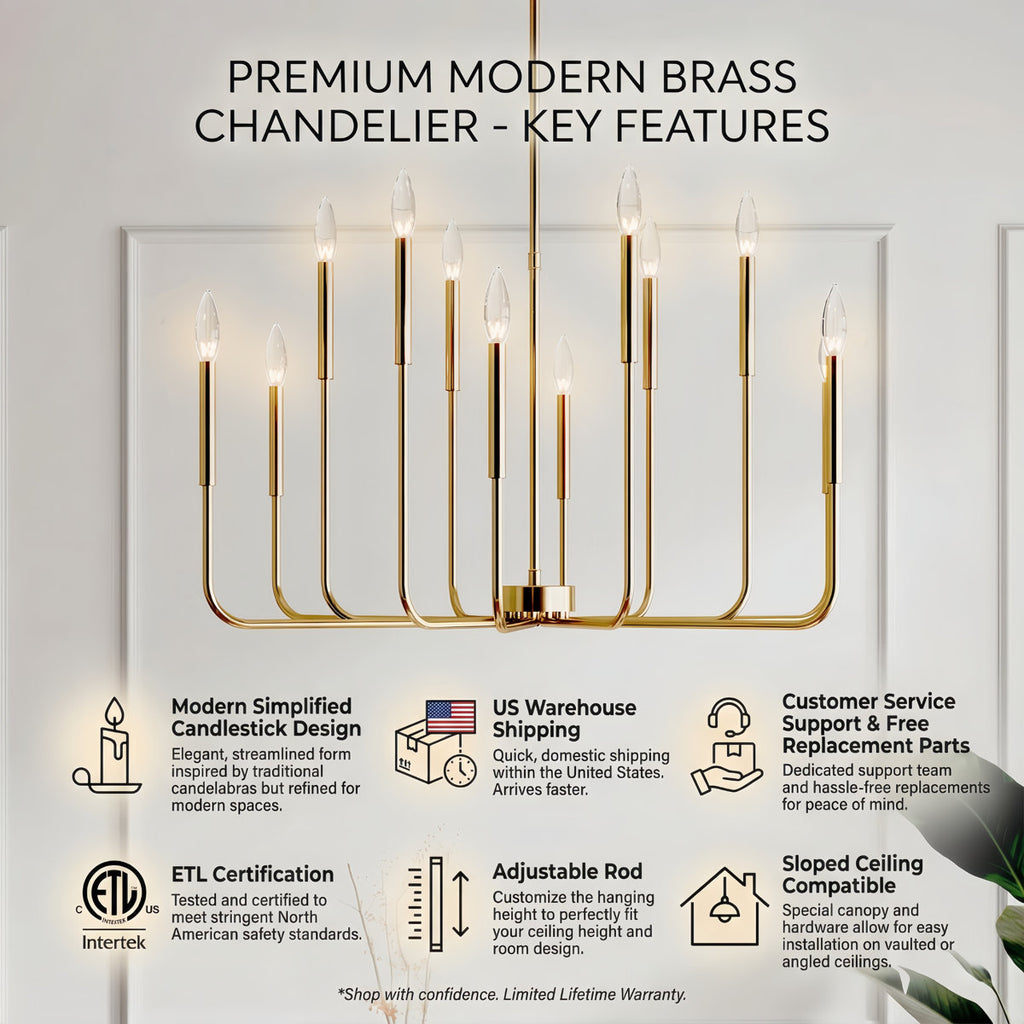 Jassel 12-Light 40"W Polished Brass Dimmable Classic Candle - Style Tradtional/Classic Chandelier for Dining Room or Kitchen