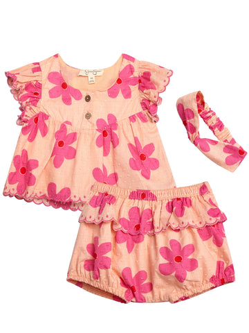 Baby Girls' Cotton Top, Bloomers and Headband Set, 3-Piece