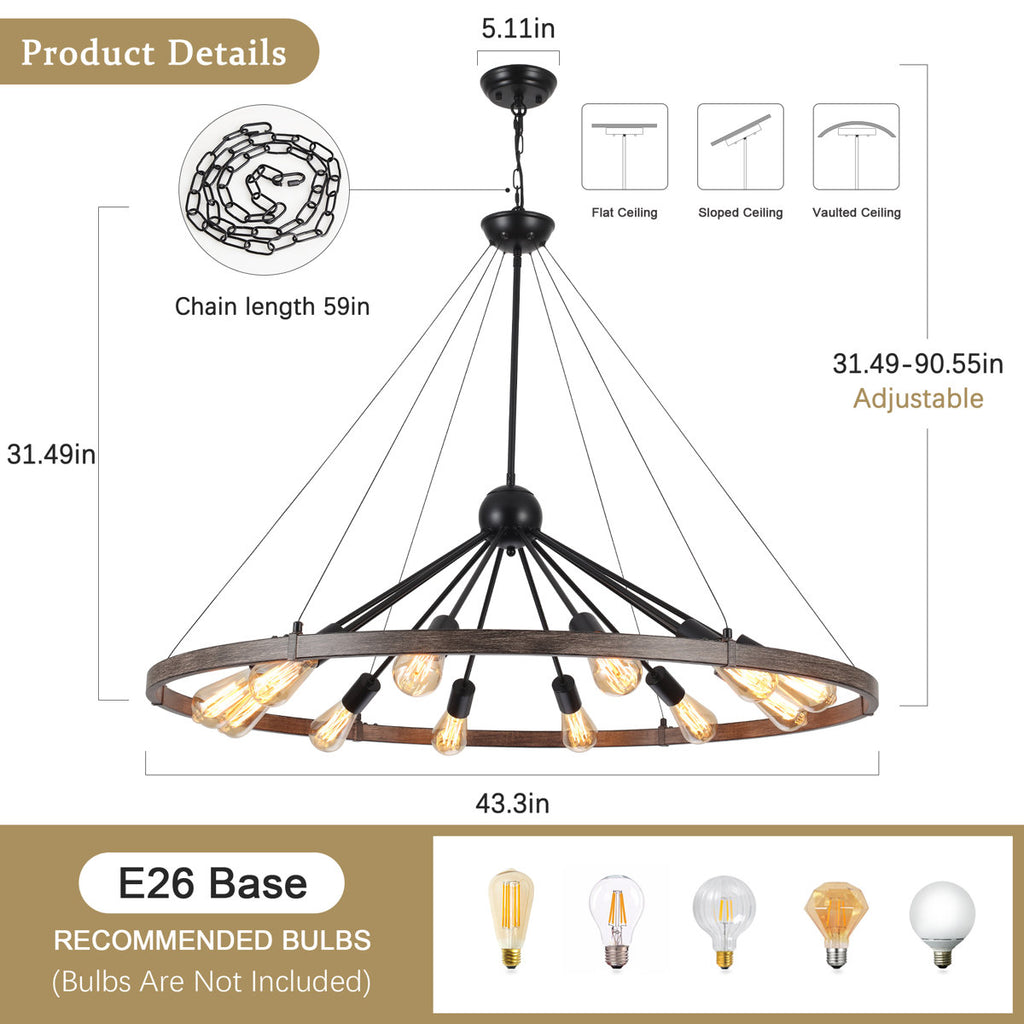 Kelcie 12-Light Large 43.3'' Dimmable Sputnik Wagon Wheel Chandelier