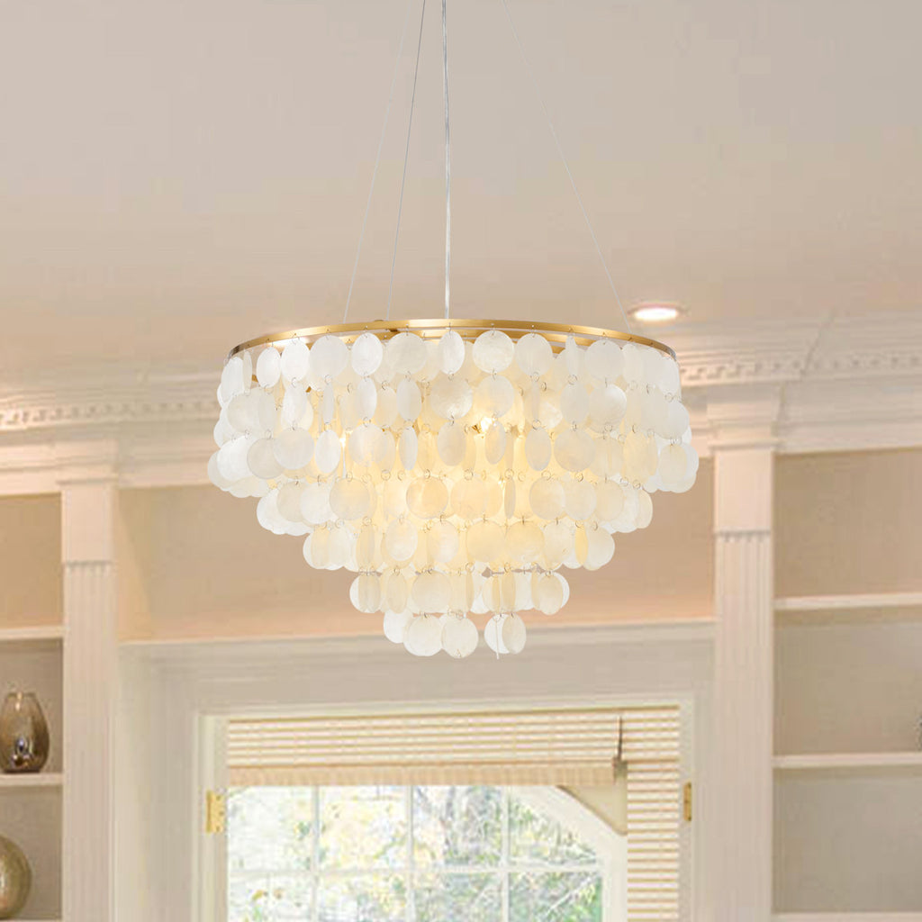 Ladaniel 6-Light Dimmable Gold Chandelier with White Round Shells