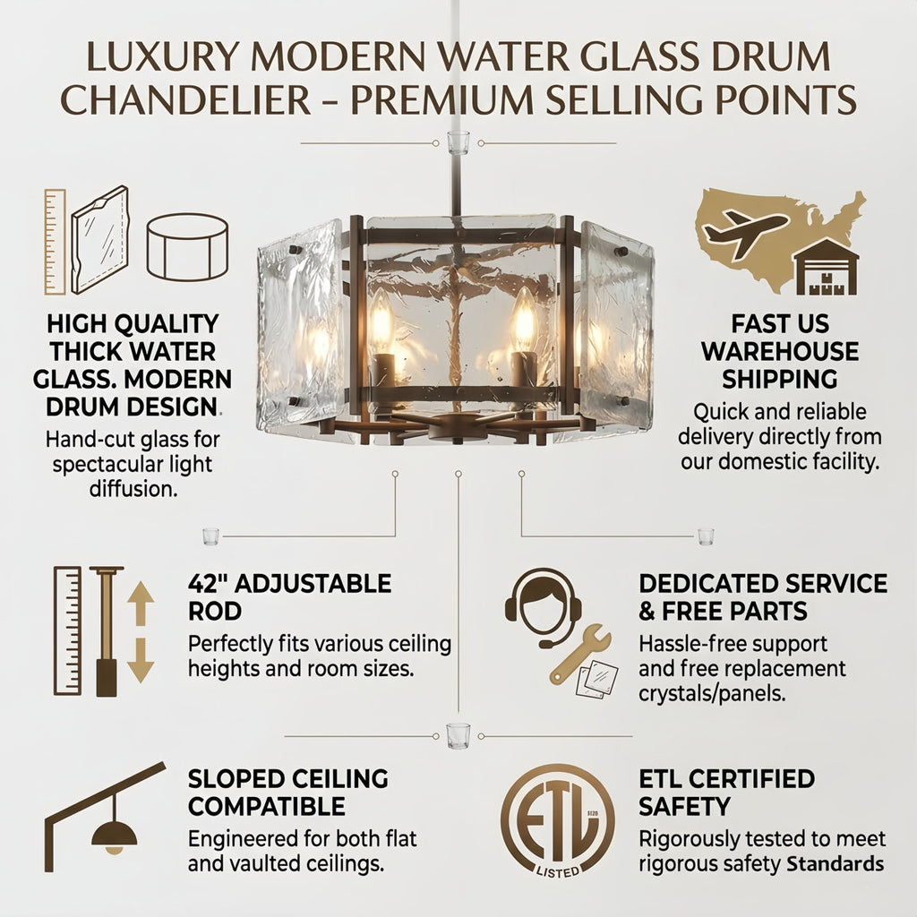 Leyla 6-Light 20"W Dimmable Dark Bronze Drum Chandelier with Clear Glass for Dining Room or Living Room