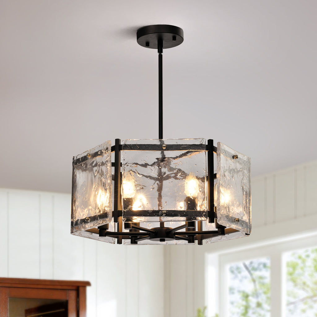 Leyla 6-Light 20"W Dimmable Dark Bronze Drum Chandelier with Clear Glass for Dining Room or Living Room