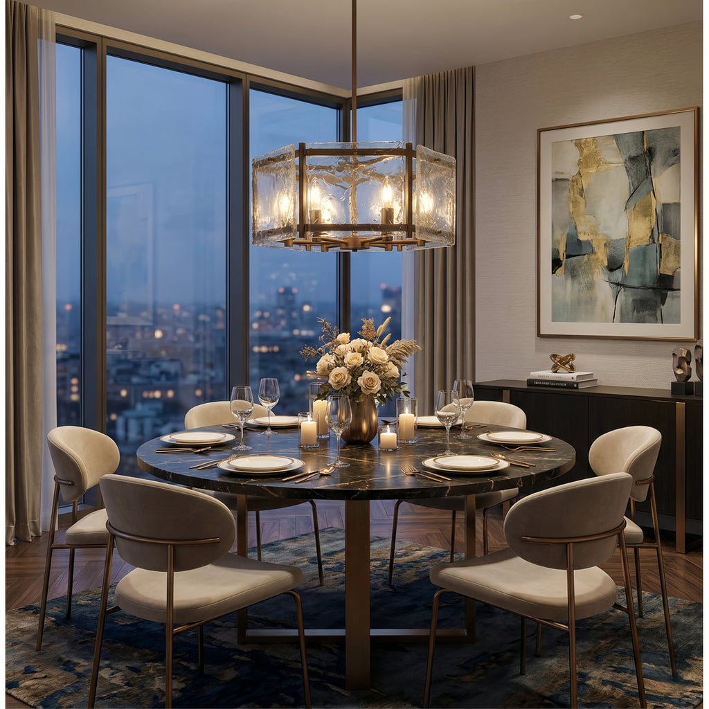Leyla 6-Light 20"W Dimmable Dark Bronze Drum Chandelier with Clear Glass for Dining Room or Living Room