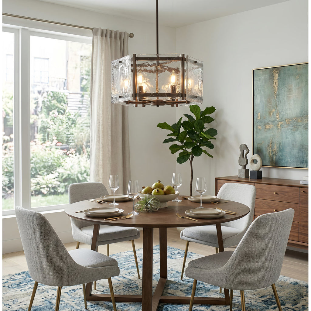 Leyla 6-Light 20"W Dimmable Dark Bronze Drum Chandelier with Clear Glass for Dining Room or Living Room