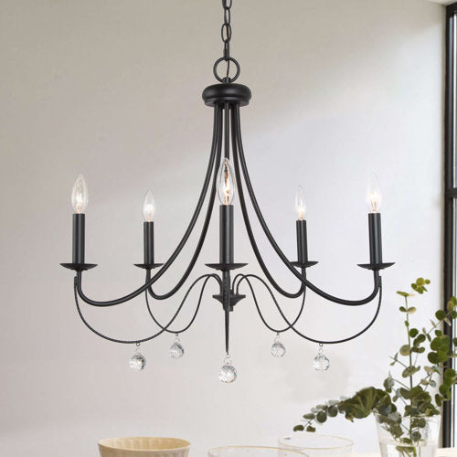 Modern 5-Light Candle Style Empire Chandelier With Crystal Accents