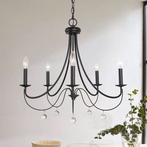 Modern 5-Light Candle Style Empire Chandelier With Crystal Accents
