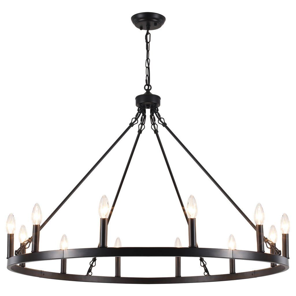 Moomal 12-Light Farmhouse Candle Dimmable Wagon Wheel Chandelier for Living Room Kitchen Island Dining Foyer
