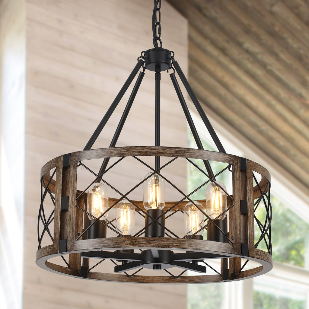 Napeague 5-Light 19.7-inch Dimmable Drum Chandelier with Distressed Grain Accents