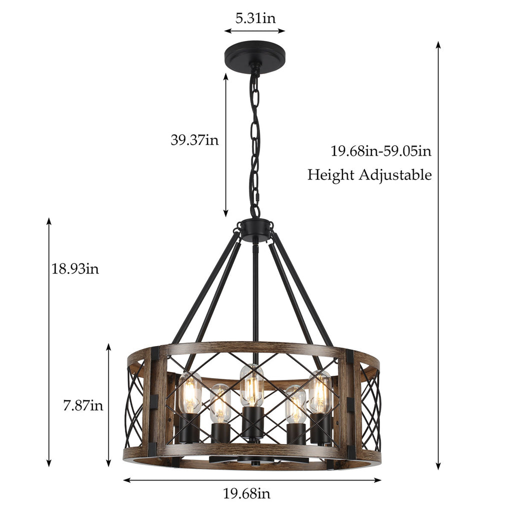 Napeague 5-Light 19.7-inch Dimmable Drum Chandelier with Distressed Grain Accents