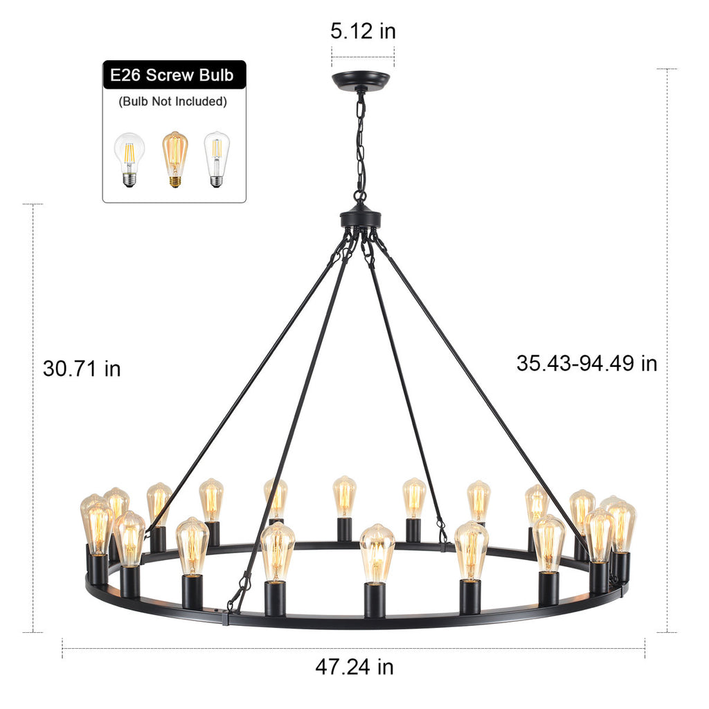 Romyn 20-Light Dimmable Wagon Wheel Chandelier