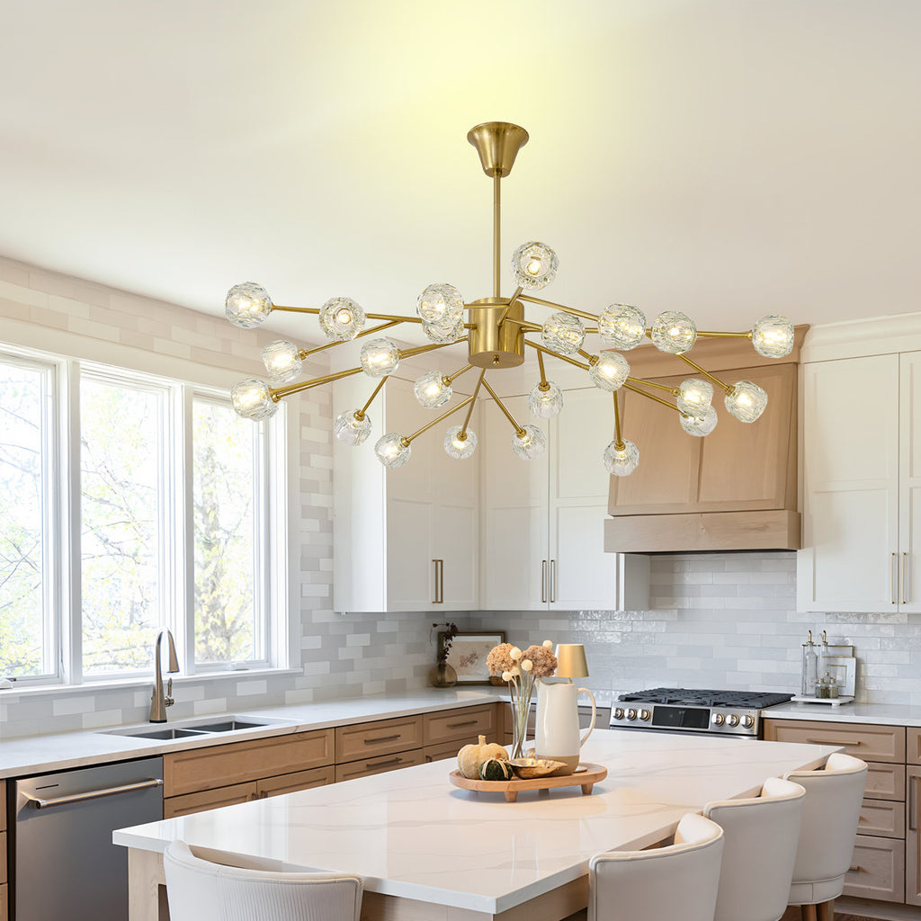 Sputnik Chandeliers Modern Crystal Pendant Lighting Gold Chandelier 24 Lights Mid Century Crystal Ceiling Light Fixtures For Dining Room Kitchen Island Living Room