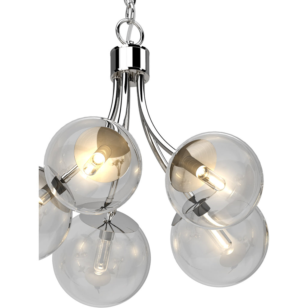 V2125 Clover 5-Light Indoor Chrome French-Inspired Hanging Chandelier with Clear Round/Sphere/Orb/Globe Glass Shades