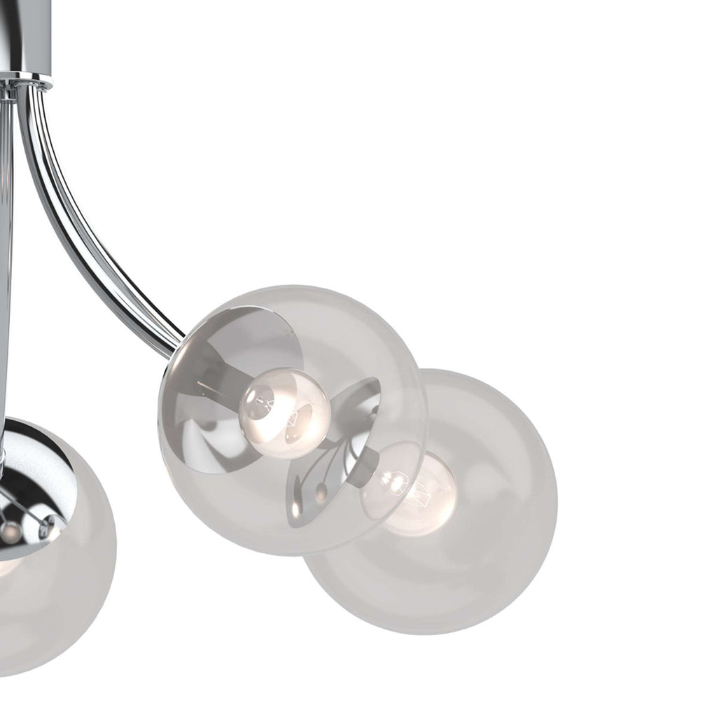 V2125 Clover 5-Light Indoor Chrome French-Inspired Hanging Chandelier with Clear Round/Sphere/Orb/Globe Glass Shades