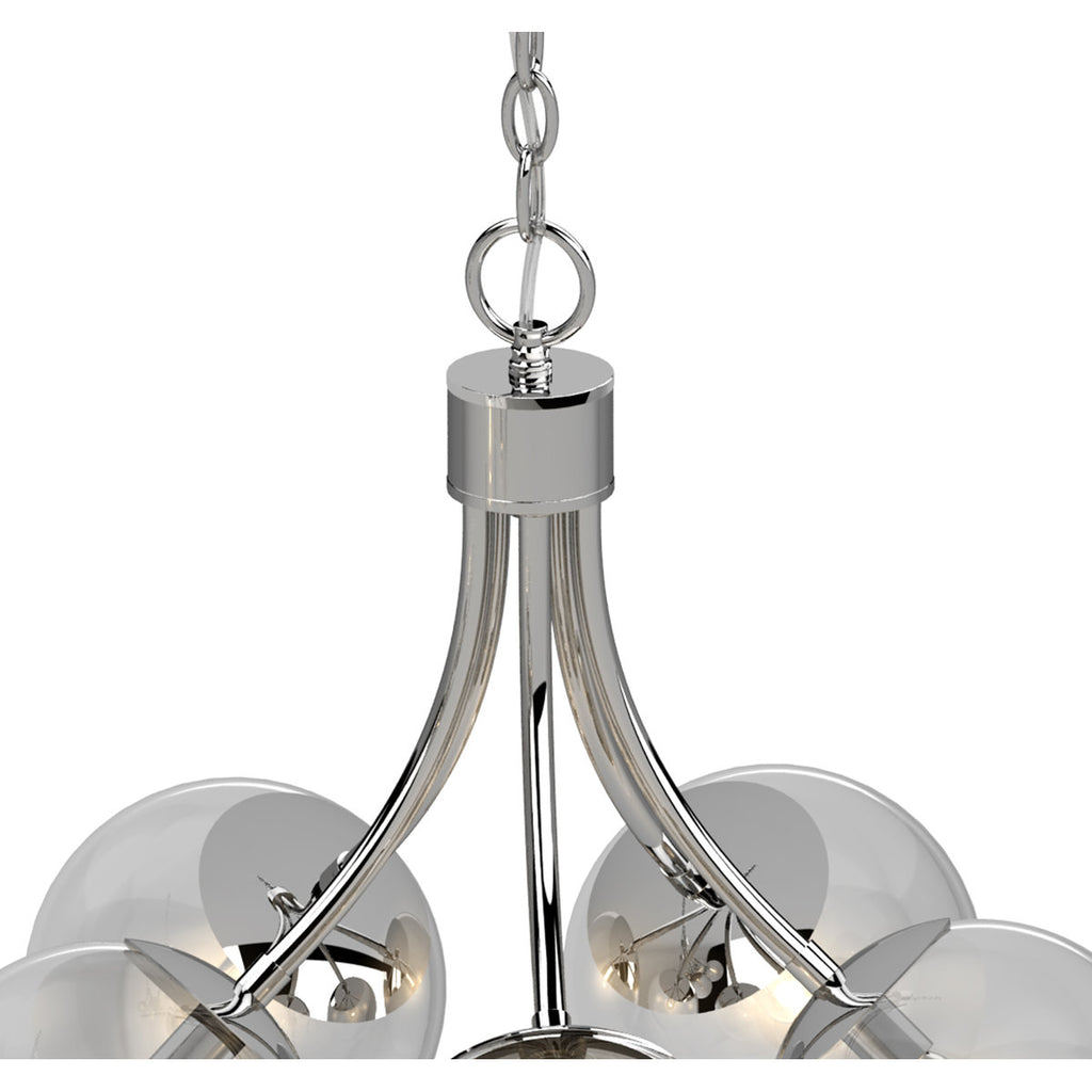 V2125 Clover 5-Light Indoor Chrome French-Inspired Hanging Chandelier with Clear Round/Sphere/Orb/Globe Glass Shades