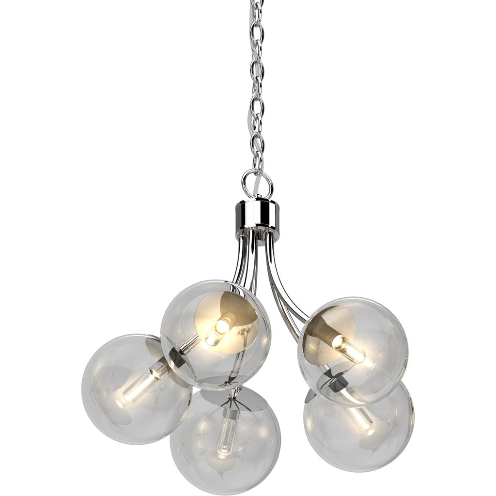 V2125 Clover 5-Light Indoor Chrome French-Inspired Hanging Chandelier with Clear Round/Sphere/Orb/Globe Glass Shades