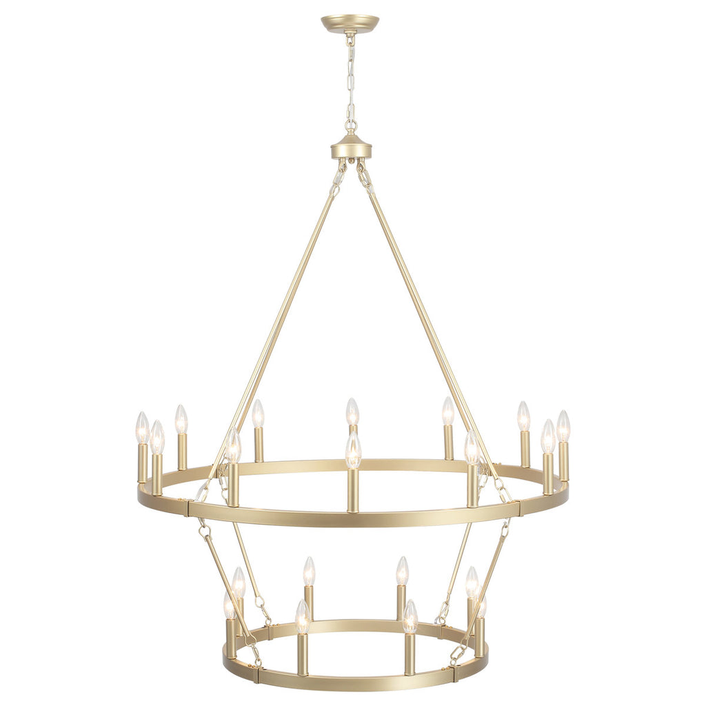 Wiam 40 in. 20 Light 2-Tiers Candle Style Dimmable Farmhouse Wagon Wheel Chandelier for Entryway Living Room Bedroom Foyer