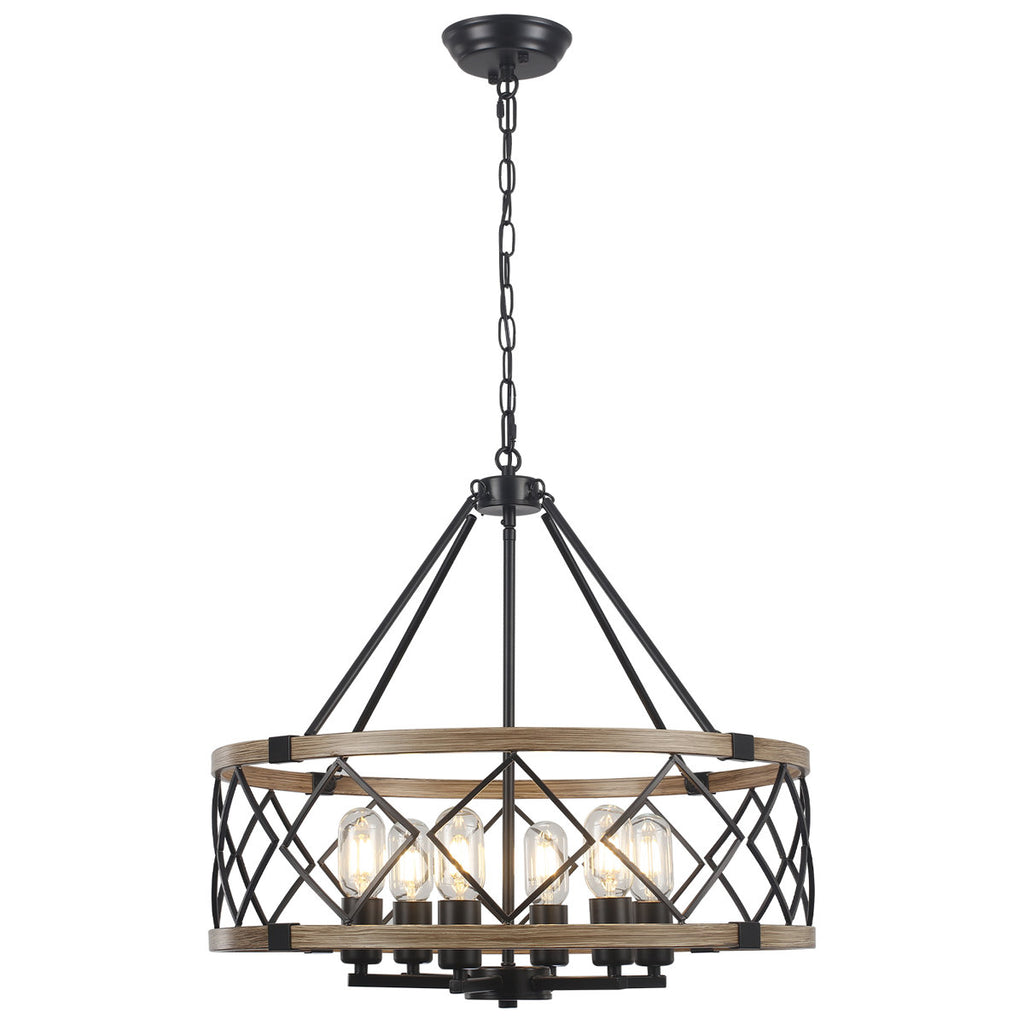 Williston Forge 6-Light 21.65" Dimmable Farmhouse Geometric Drum Chandelier Ceiling Lights for Foyer Kitchen Island Living Room