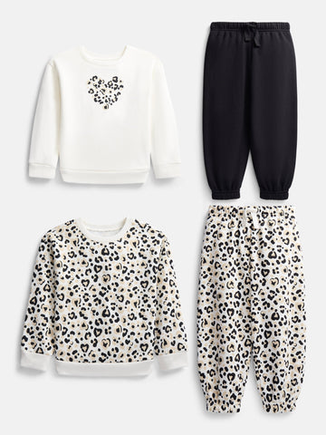Toddler Girls Fleece Crewnecks and Joggers, 4-Piece Outfit Set, 4-Piece