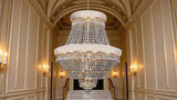 French Empire Gold Crystal Chandelier H33xW30 in Elegant Foyer