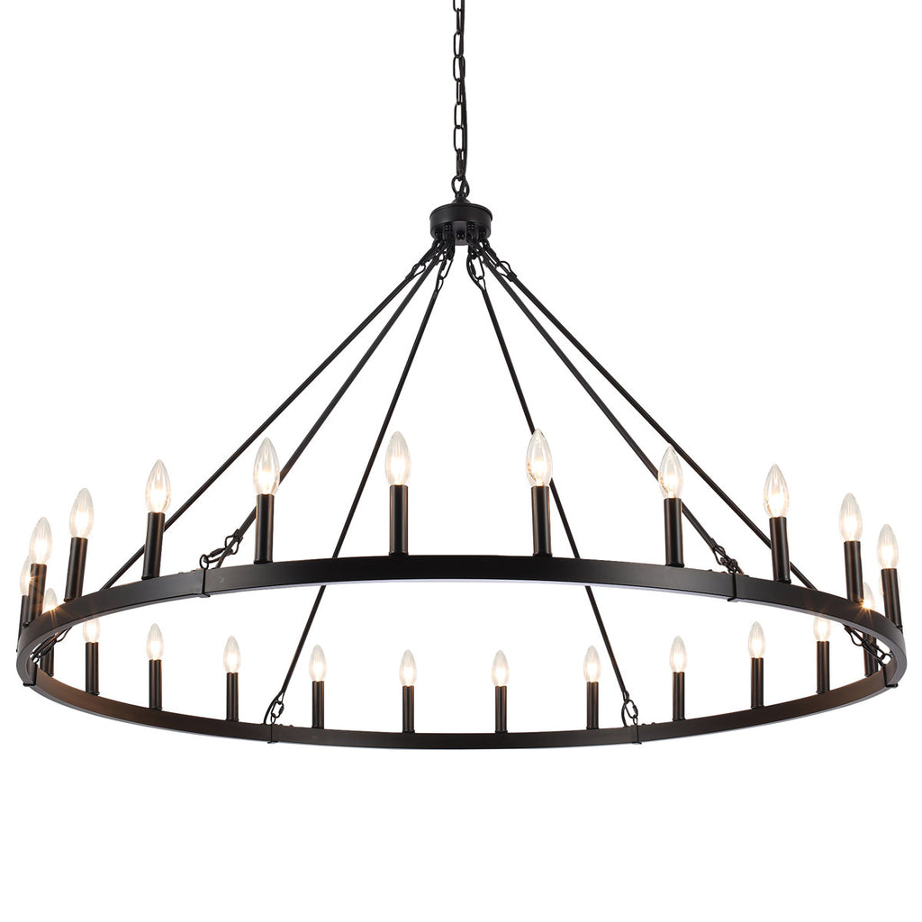 Yeraldine 24-Light Lagre Dimmable Wagon Wheel Chandelier Farmhouse Round Vintage Candle Style Light for Living Room, Foyer, Entryway