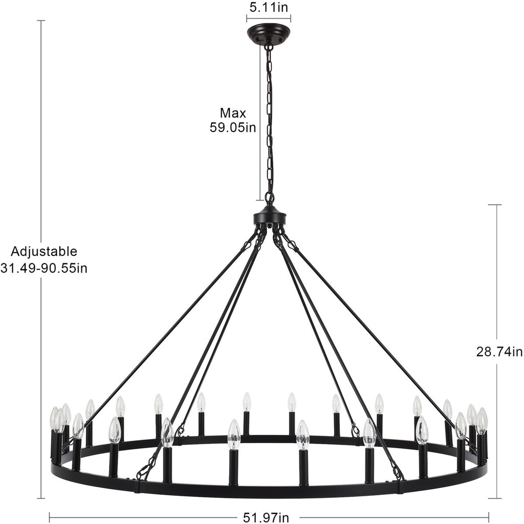 Yeraldine 24-Light Lagre Dimmable Wagon Wheel Chandelier Farmhouse Round Vintage Candle Style Light for Living Room, Foyer, Entryway