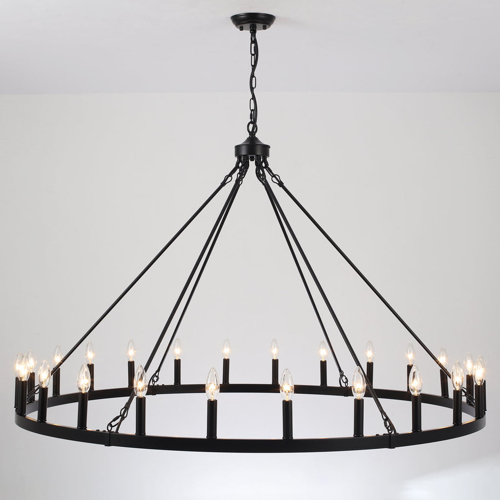 Yeraldine 24-Light Lagre Dimmable Wagon Wheel Chandelier Farmhouse Round Vintage Candle Style Light for Living Room, Foyer, Entryway