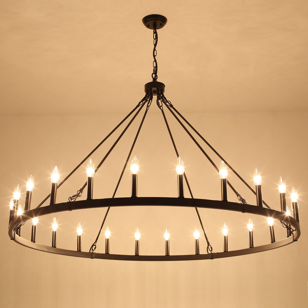 Yeraldine 24-Light Lagre Dimmable Wagon Wheel Chandelier Farmhouse Round Vintage Candle Style Light for Living Room, Foyer, Entryway