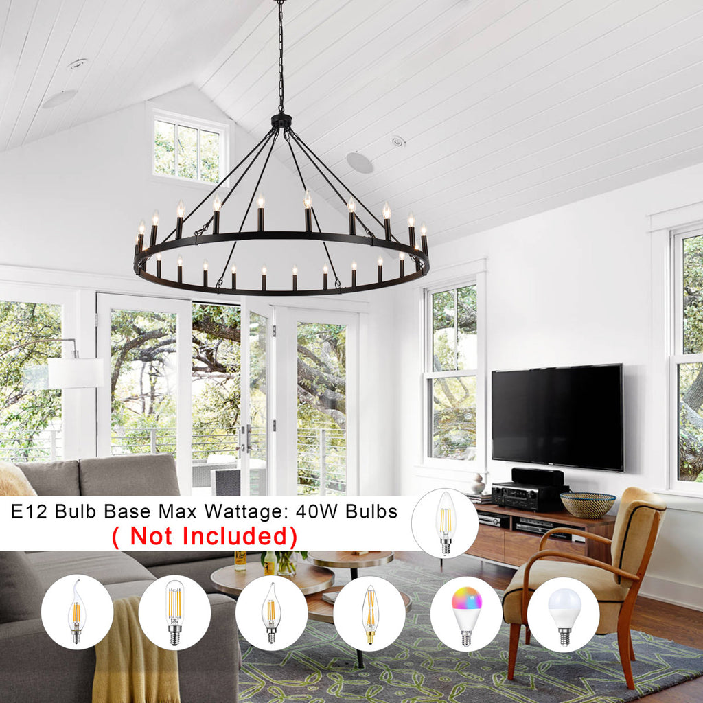 Yeraldine 24-Light Lagre Dimmable Wagon Wheel Chandelier Farmhouse Round Vintage Candle Style Light for Living Room, Foyer, Entryway