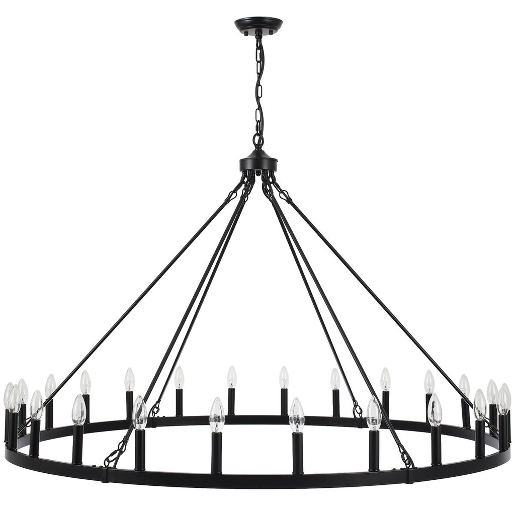 Yeraldine 24-Light Lagre Dimmable Wagon Wheel Chandelier Farmhouse Round Vintage Candle Style Light for Living Room, Foyer, Entryway