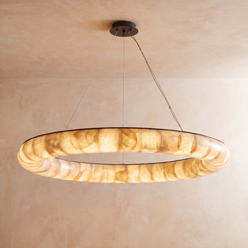 Inspired Rivage Style 41 Inch Round Calcite Ring Chandelier Bronze - Main Product View