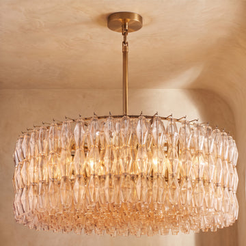 Inspired Chiara Style 47 Inch Round Glass Drum Chandelier Lacquered Burnished Brass - Main Product View