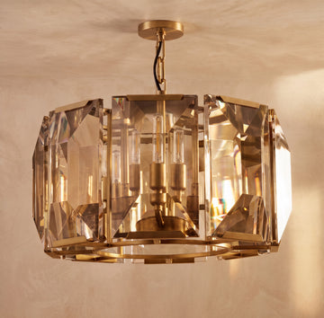 Inspired Harlow Style 19 Inch Round Crystal Prism Chandelier Lacquered Burnished Brass - Main Product View