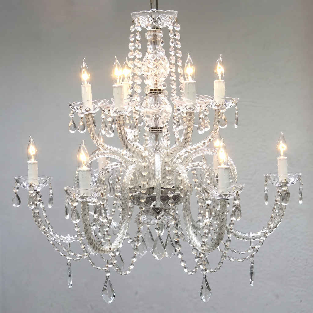 Crystal Chandelier H27" x W32" - 12 Light Two Tier Venetian Style