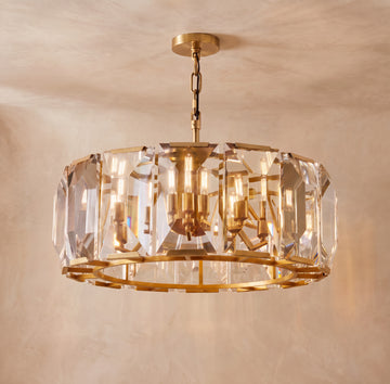 Inspired Harlow Style 31 Inch Round Crystal Prism Chandelier Lacquered Burnished Brass - Main Product View