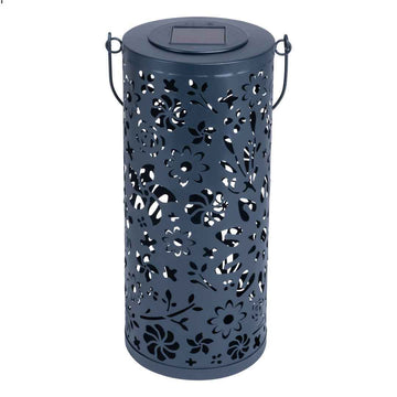 Midnight Blue Bloom Lantern Punched Metal Solar Light