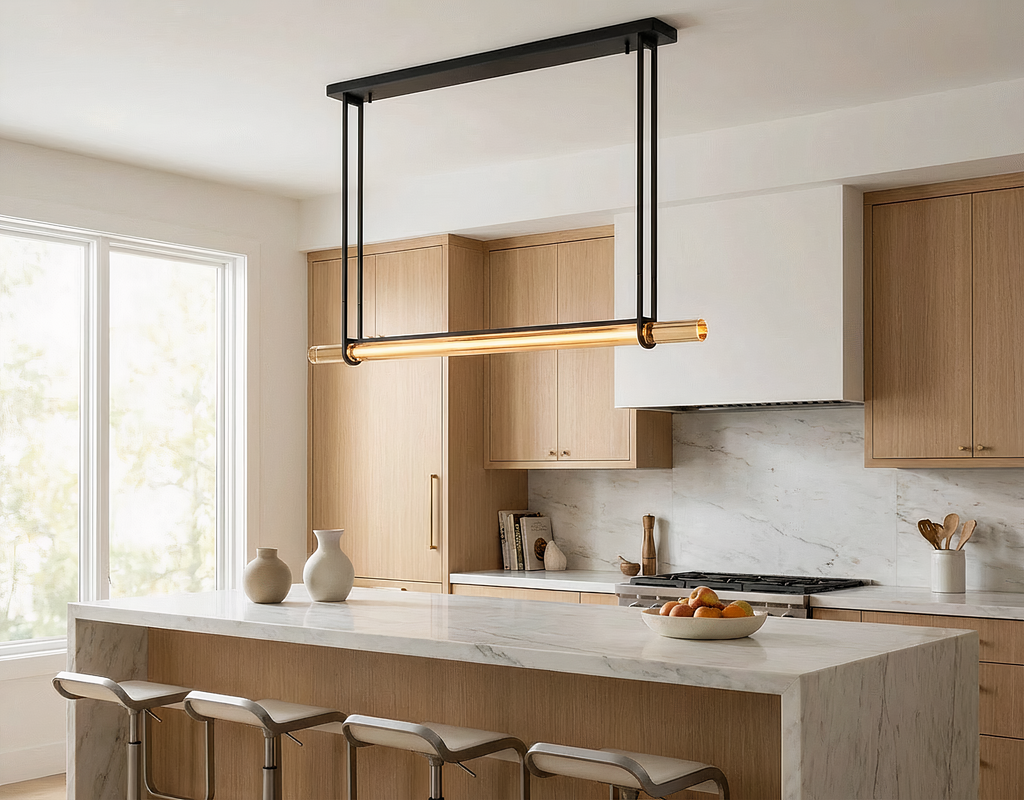 Inspired Audubon Style Crystal 1-Bar Linear Chandelier 60.5" - Black in Elegant Room
