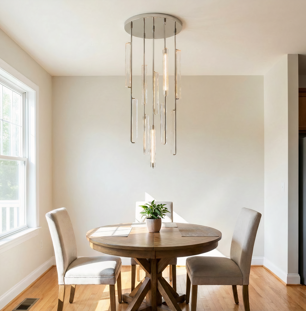 Inspired Audubon Style Crystal Round Chandelier 24.5" - Stainless Steel in Elegant Room