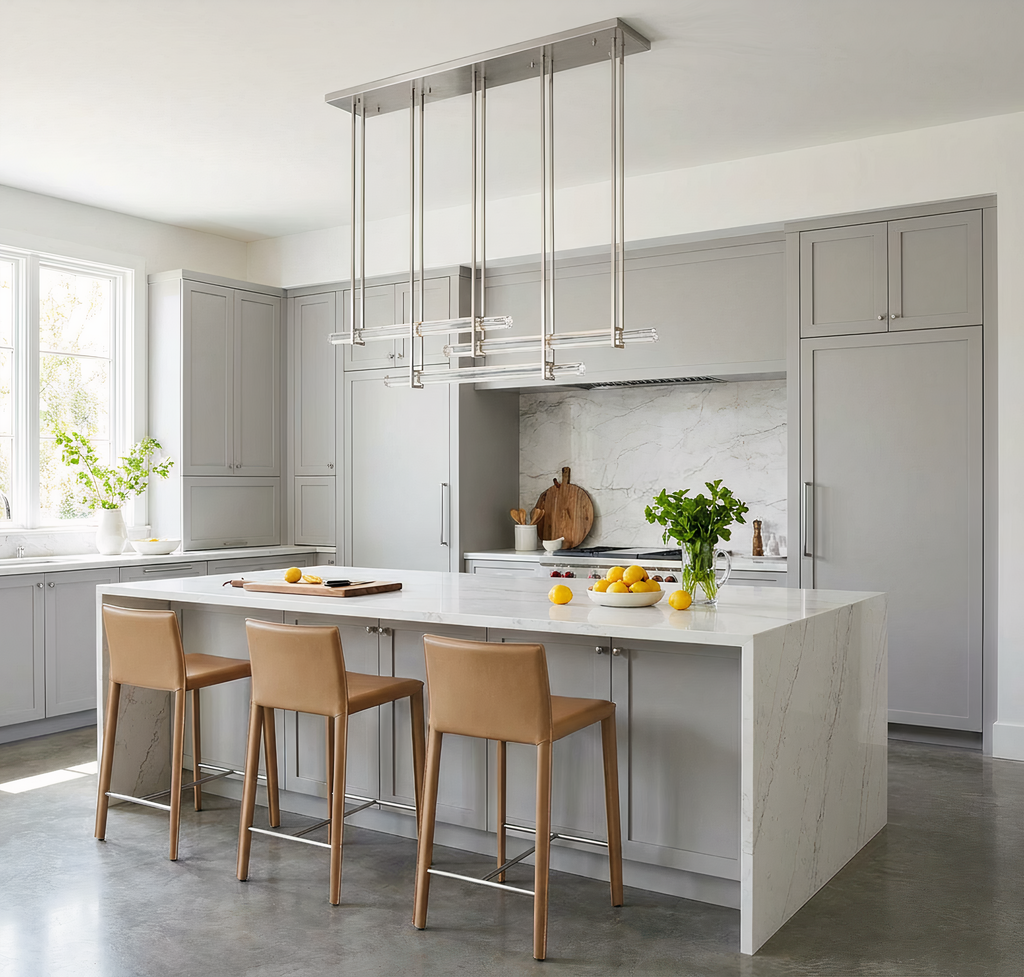 Inspired Audubon Style Crystal 3-Bar Linear Chandelier 60.5" - Stainless Steel in Elegant Room
