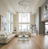 Inspired Audubon Style Crystal Round Chandelier 56.5" - Stainless Steel in Elegant Room Setting