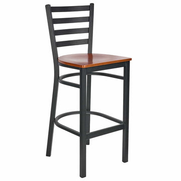 Ladder Back Bar Stool with Frame and Wood Seat