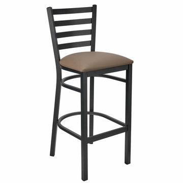 Ladder Back Bar Stool with Frame and Taupe Vinyl Seat