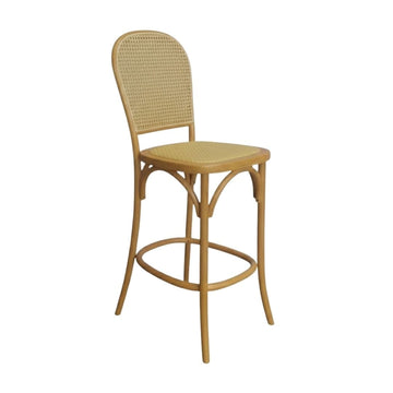 Natural Bent Cane Wood Barstool with Cane Back and Rattan Seat