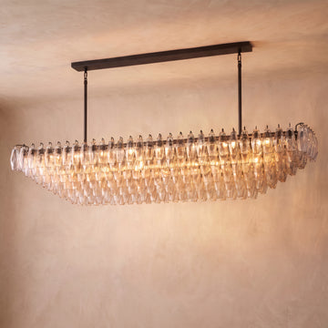 Inspired Chiara Style 74 Inch Tiered Rectangular Glass Chandelier Bronze - Main Product View