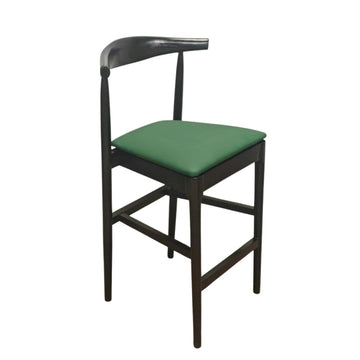 Black Horn Wood 27.17" Standard Bar Height Bar Stool with Hunter Green Vinyl Cushion