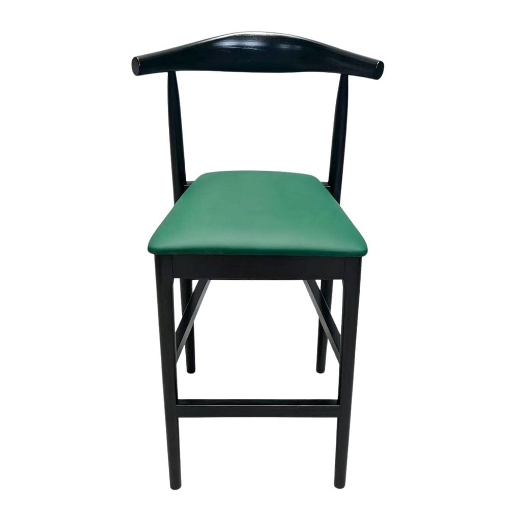 Black Horn Wood 27.17" Standard Bar Height Bar Stool with Hunter Green Vinyl Cushion