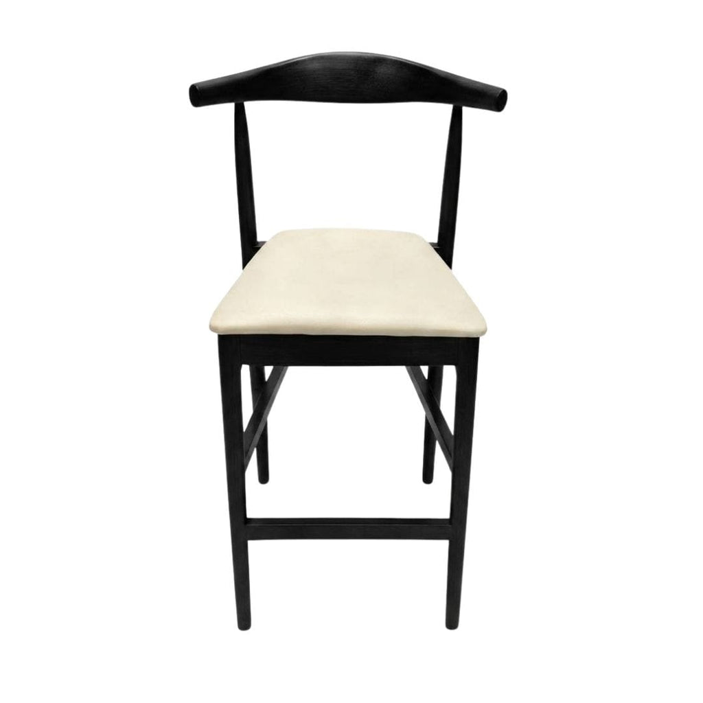 Black Horn Wood 27.17" Standard Bar Height Bar Stool with Ivory Vinyl Cushion
